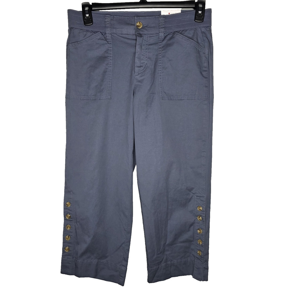 Intro Love the Fit Womens SZ 6 Blue Gray Crop Pants Stretch Elena Button NWT